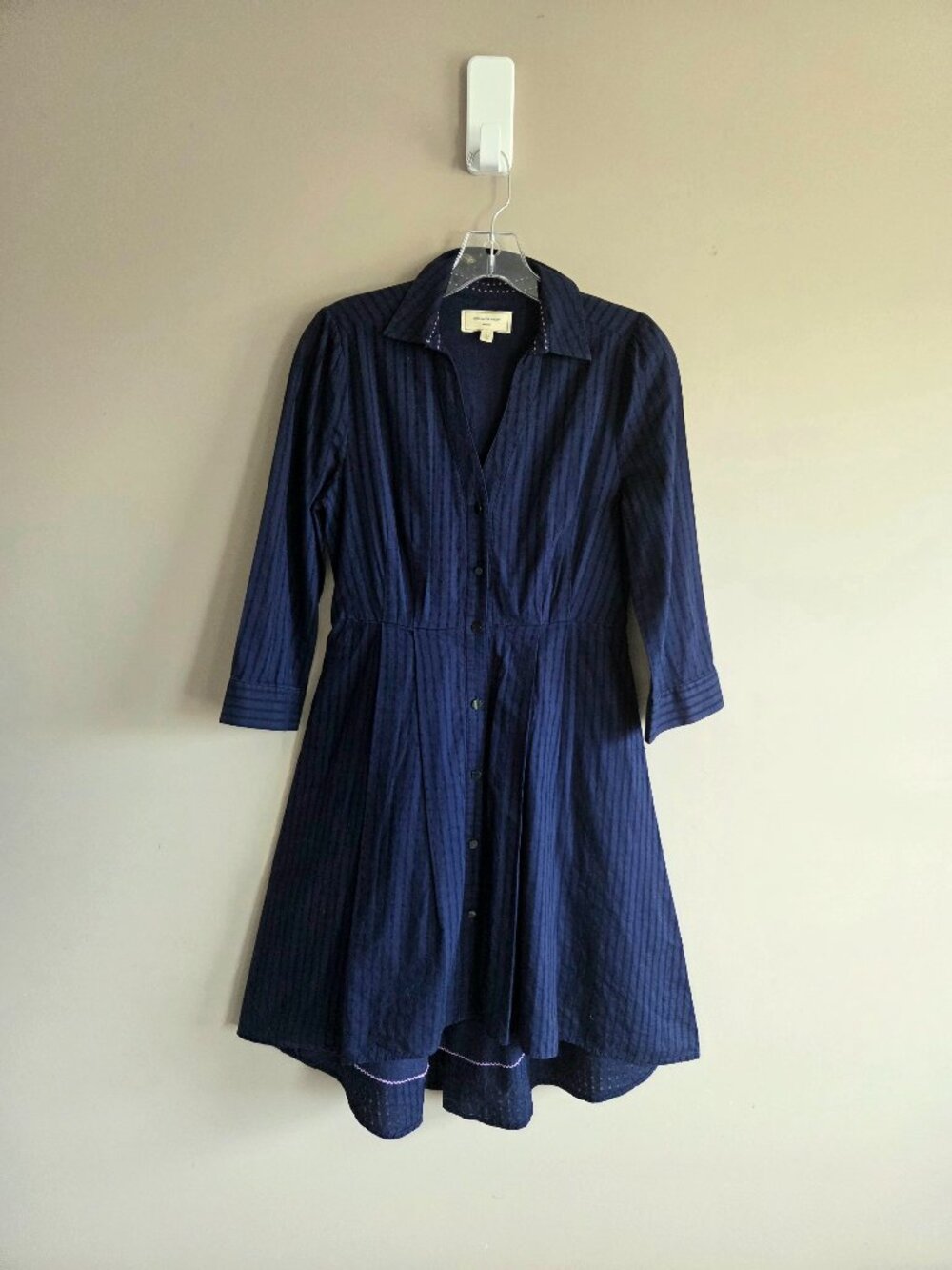 Moulinette Soeurs For Anthropologie Dakota Navy Blue Shirt High-Low Shirt Dress